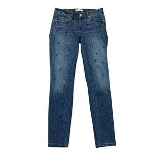 Loft Womens Jeans Size 25/0 Skinny Ankle Blue Denim Black Polka Dots Casual Y2K